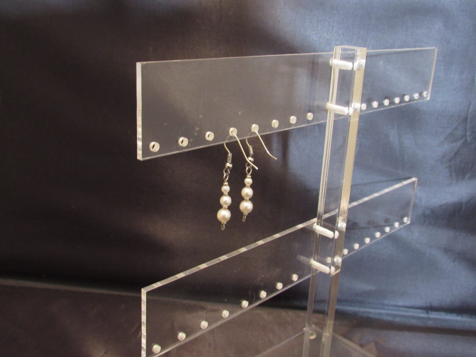 Silver Hook Earrings with Three Dangling White Faux Pearls