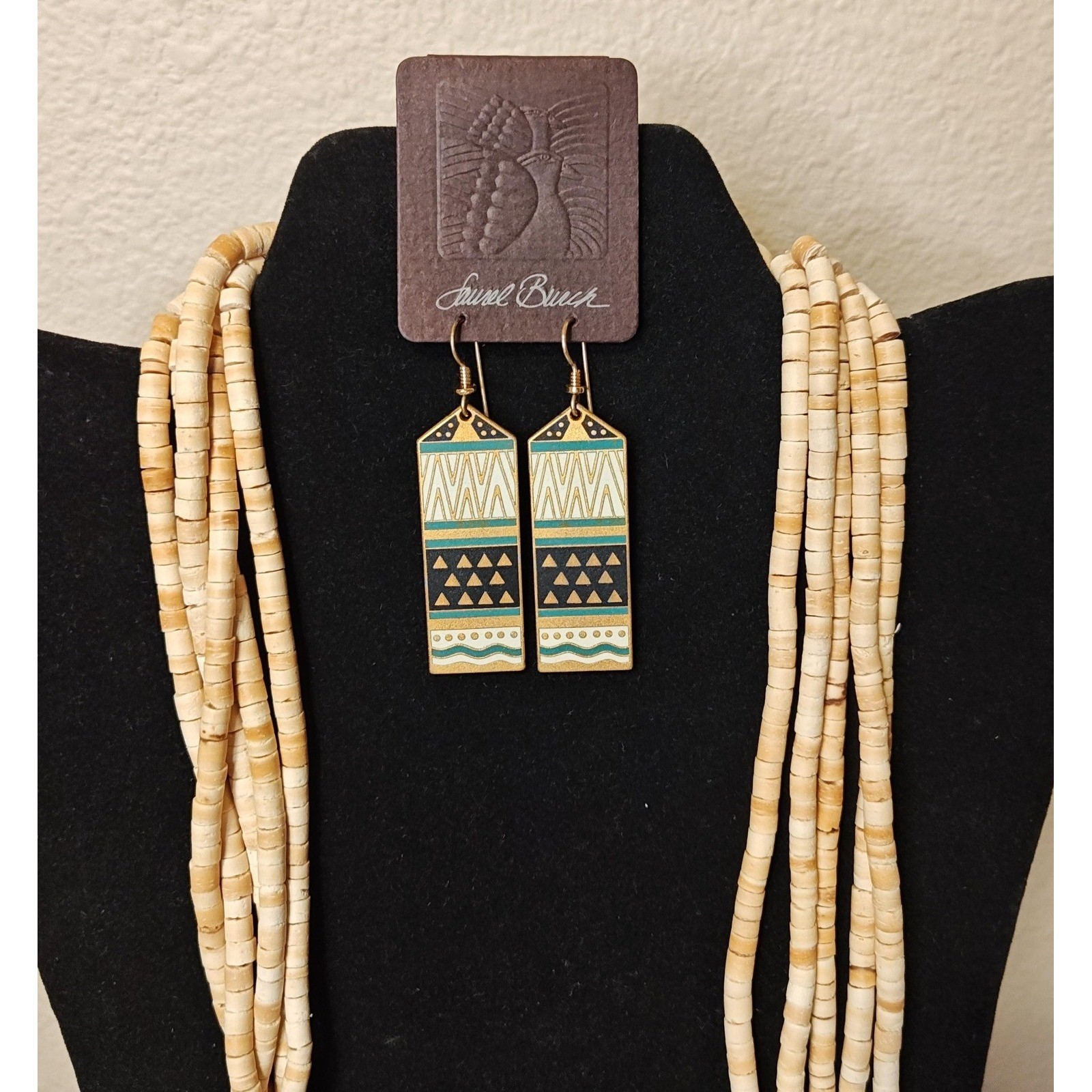 Vintage Laurel Burch Umbia Necklace Earrings Set Tribal Geometric Multi Strand