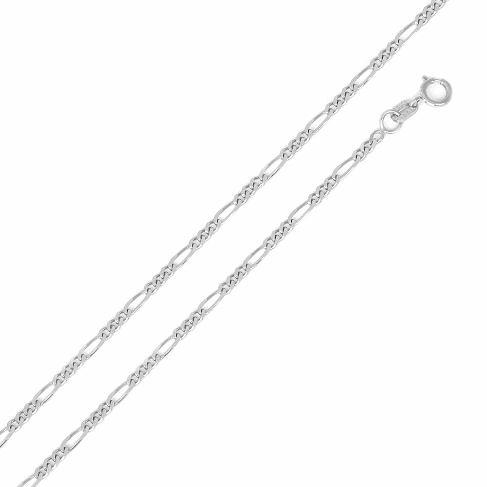 Sterling Silver Rhodium Finish 1.8mm Figaro Chain Necklace, Made in Italy