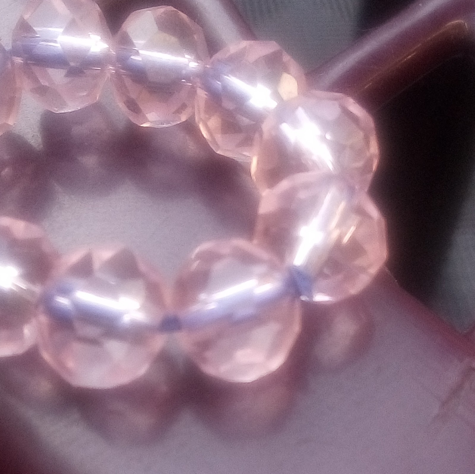 Pink Faceted Glass Bead Stretch Ring (adult) Slip-On Round Beaded Ball.