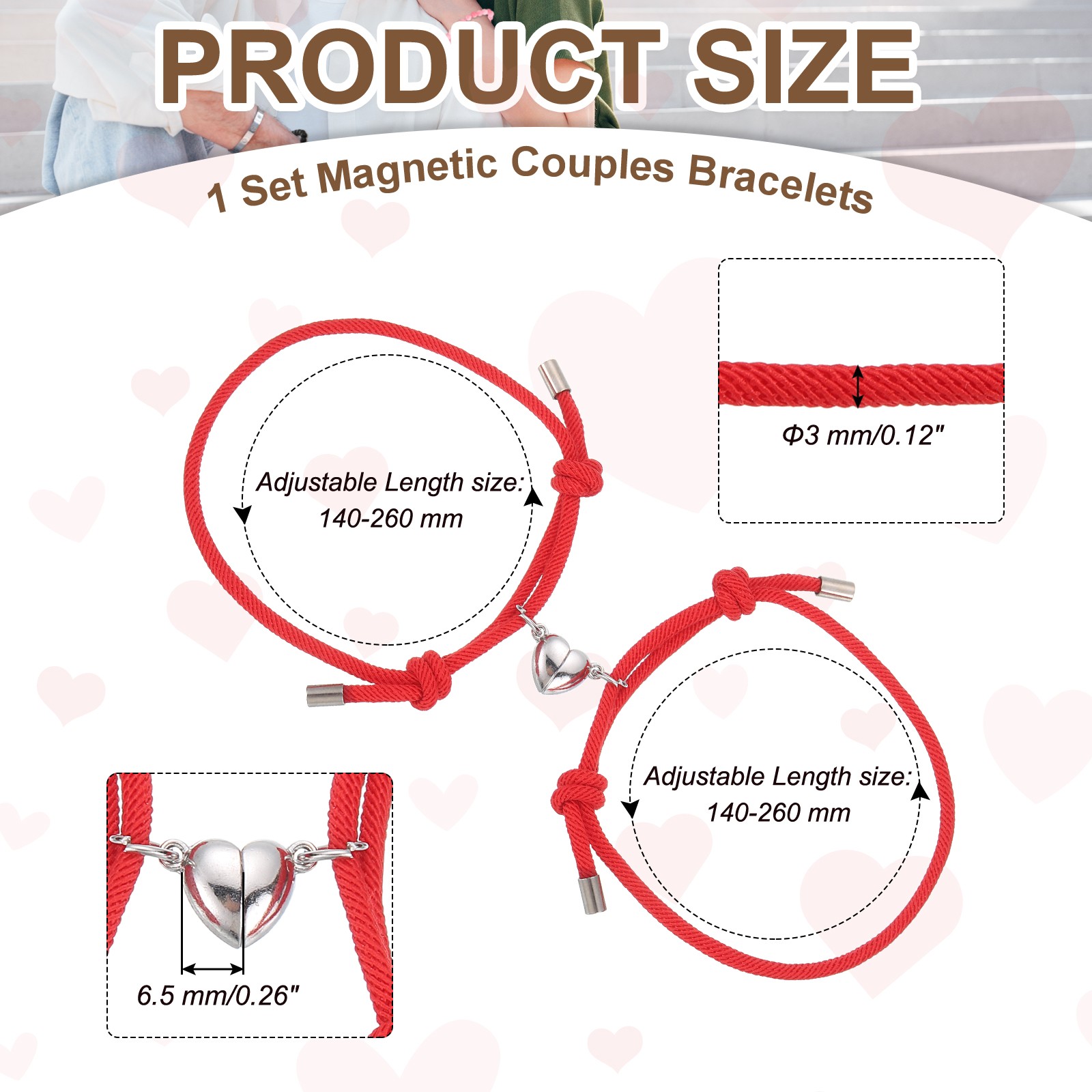 Magnetic Couples Matching Adjustable Braided Bracelet, Red