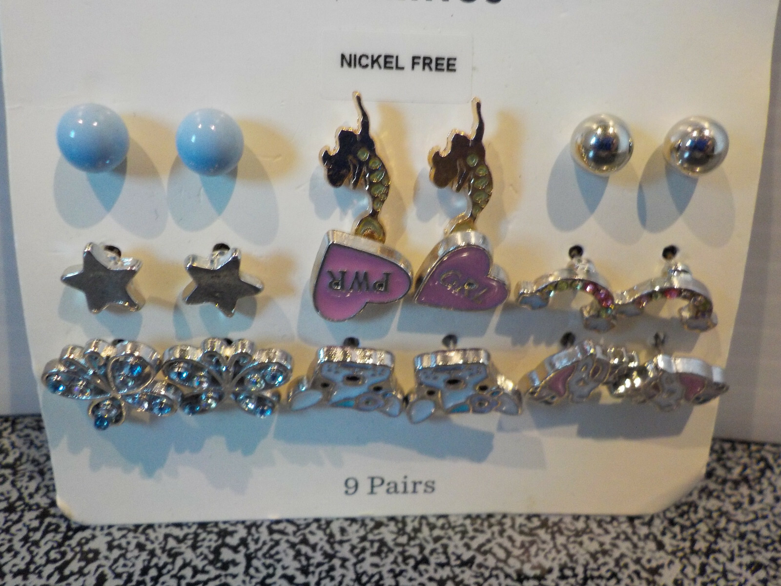 74 Sets Of Pierced Earrings Different Sizes Color & Shapes All Nickle Plated New