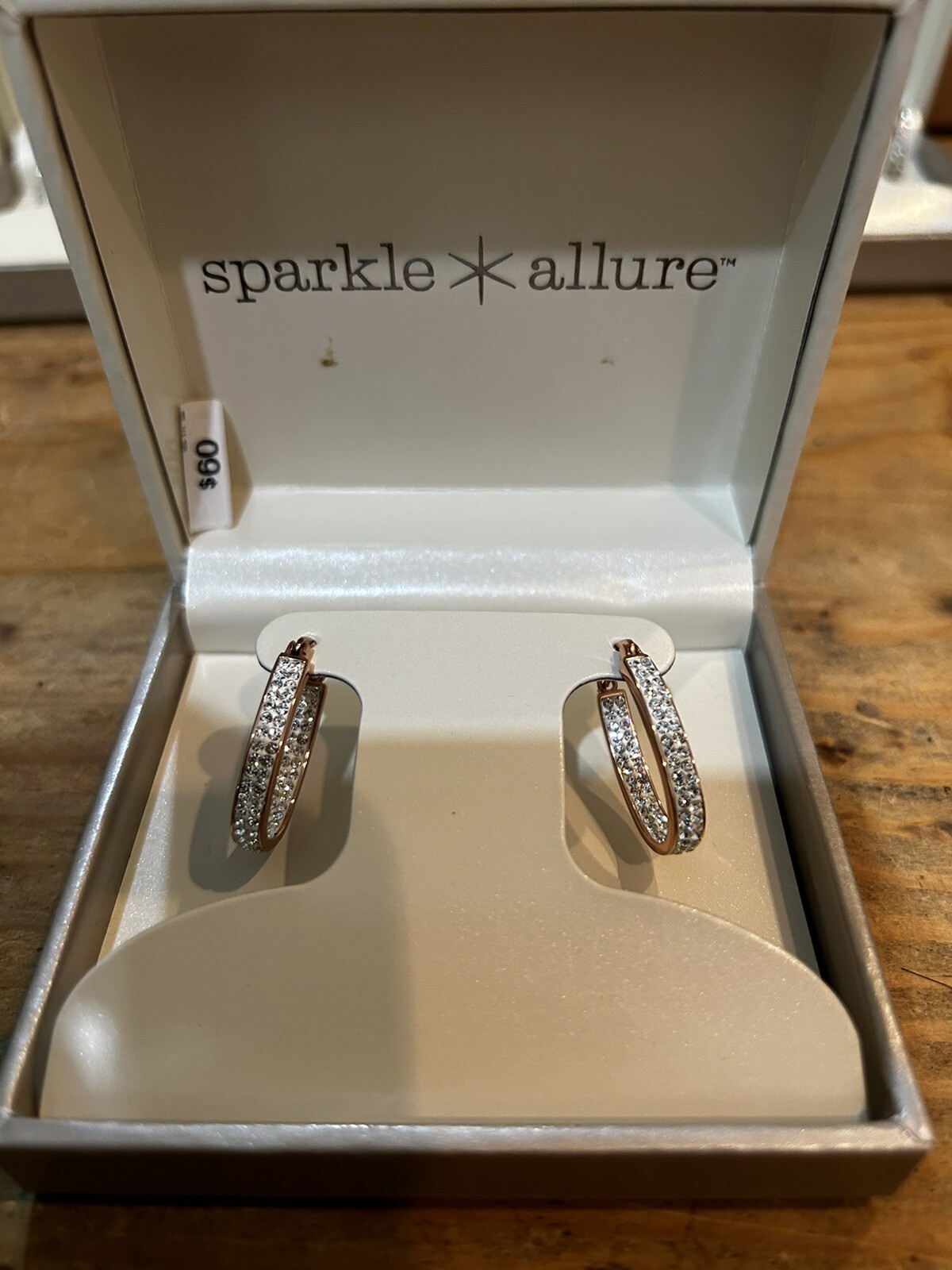 Sparkle Allure Silver Plated Simulated Diamonds Rose Gold Hoop Stud Earrings