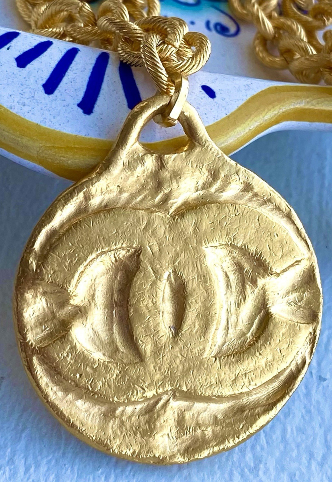 Vintage CHANEL Rare 70s LUCKY TALISMAN Wheat Sheaf Pendant Necklace 24K CC logo