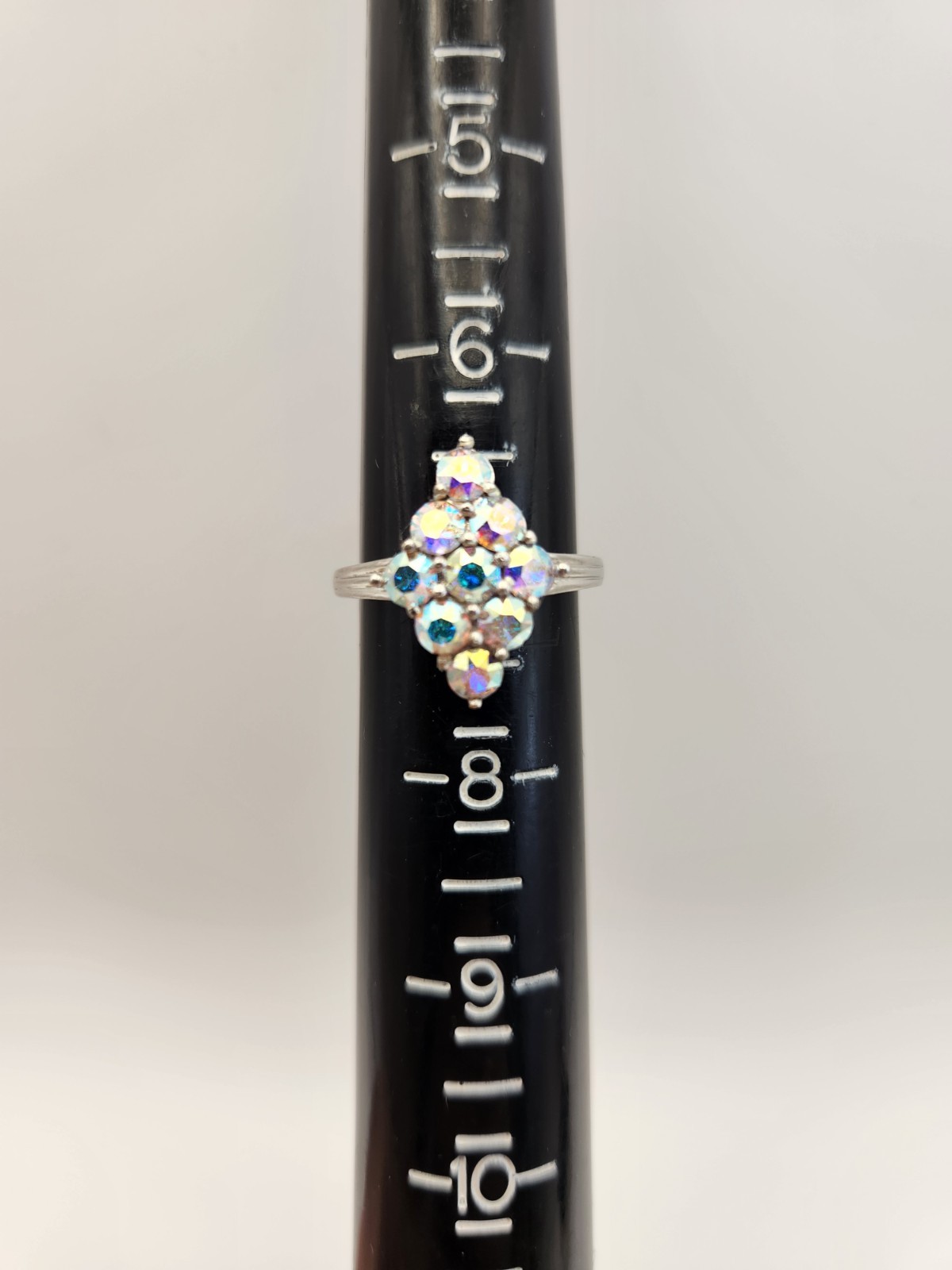 Swarovski Aurora Borealis Crystal Stone Ring Size 7 Platinum Plated