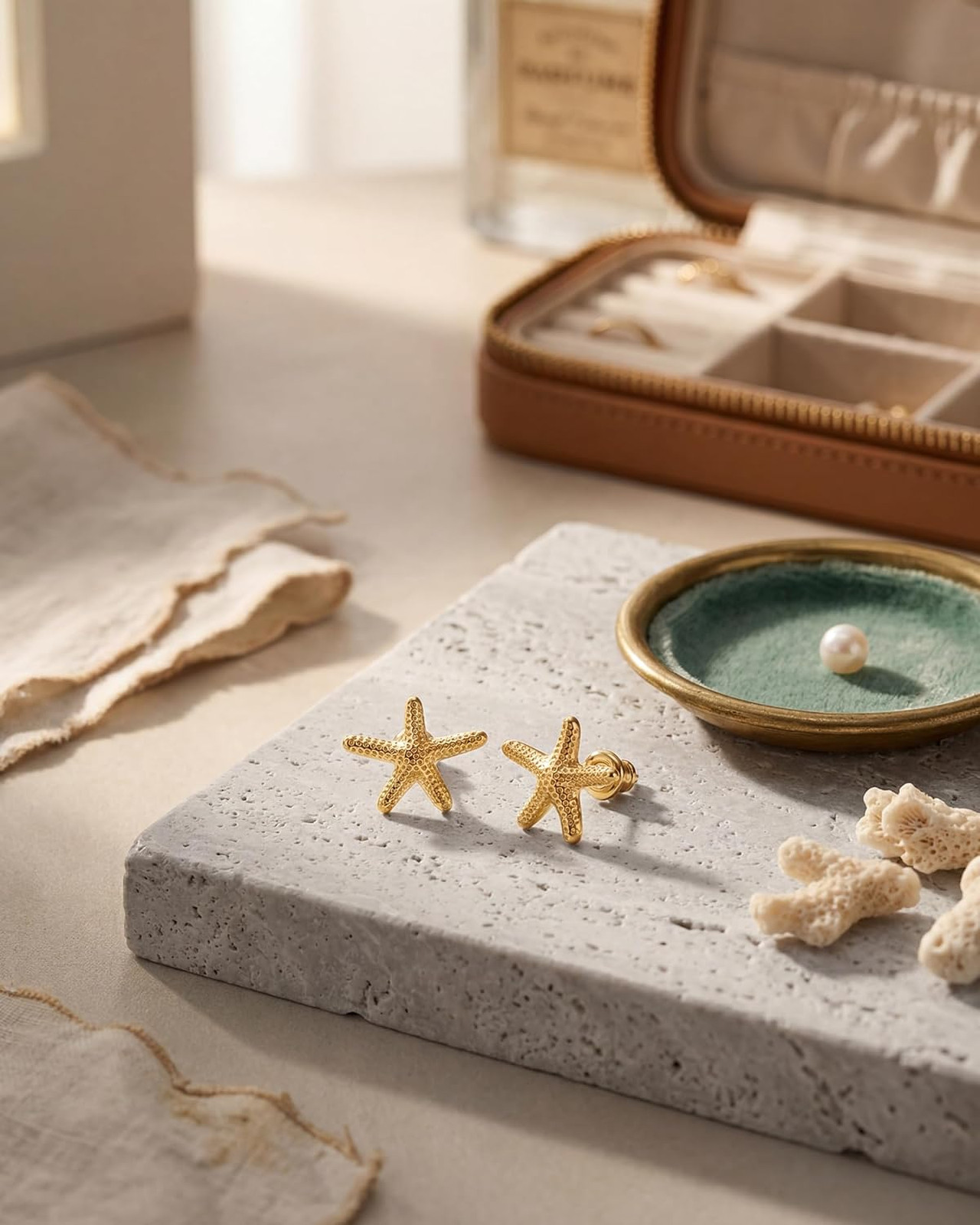 Gold Earrings for Women Small Starfish Studs 14K Gold Plated Dainty Lightweight