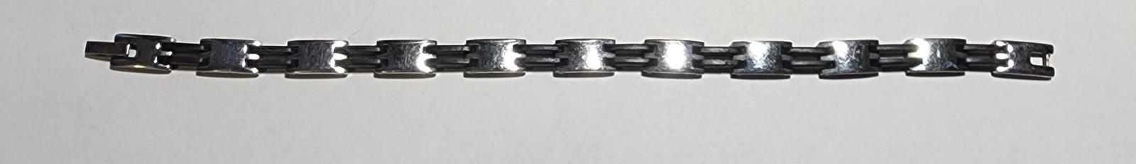 Stainless Steel Silver & Black Bar Link Chain Bracelet 8in Fold Over Clasp