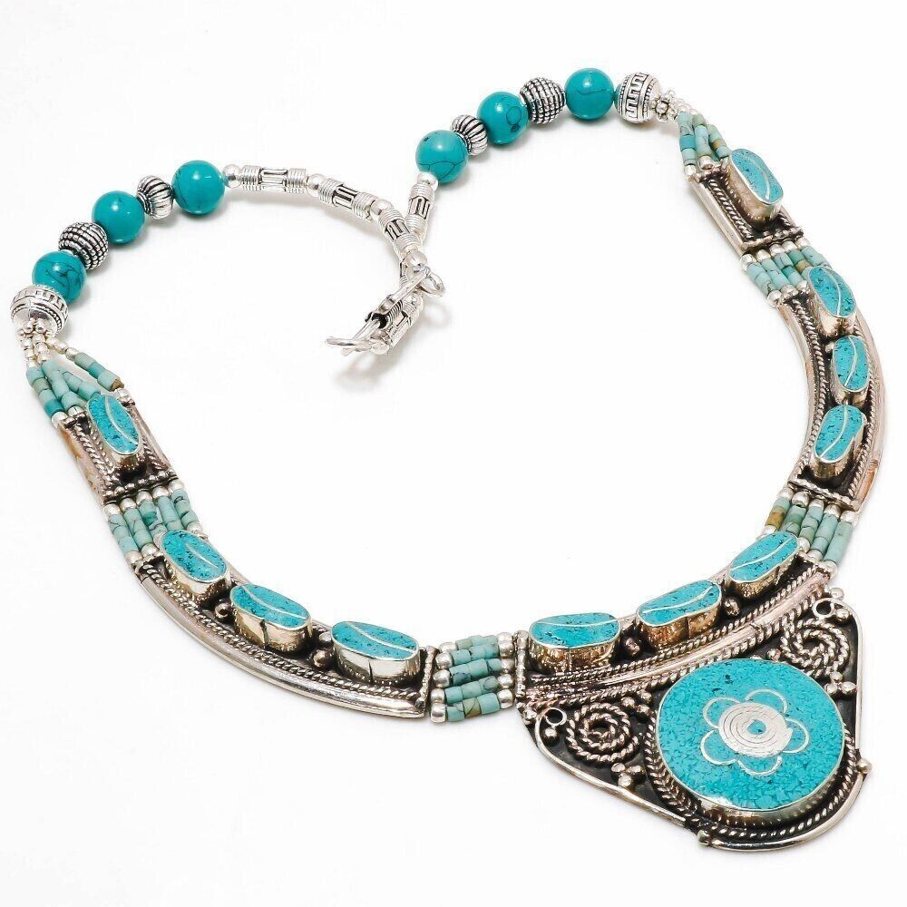 Turquoise Gemstone Tibetan Necklace Nepalese Handmade Nepali Jewelry 18″ N49