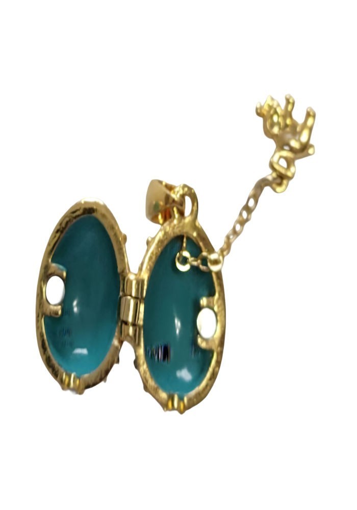 Russian Silver egg Pendant Light Blue base with gold color specks Opens Elephant