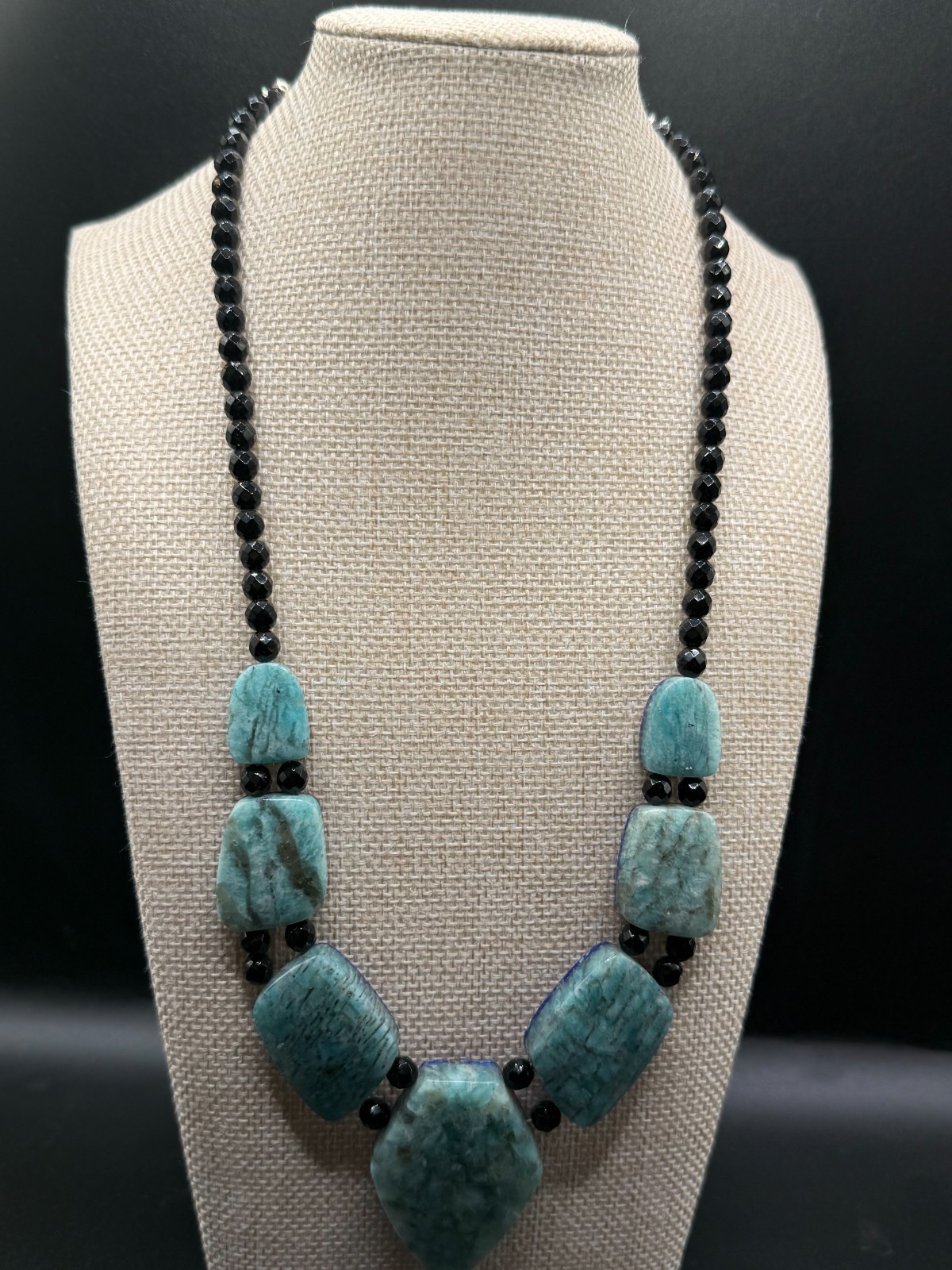 Reversible Amazonite Lapis Lazuli Statement Necklace Sterling Silver 20