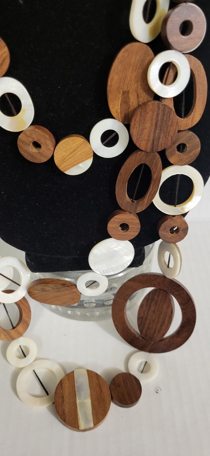 Layered Wooden & MOP Round CIRCLE BROWN /CREAM Necklace
