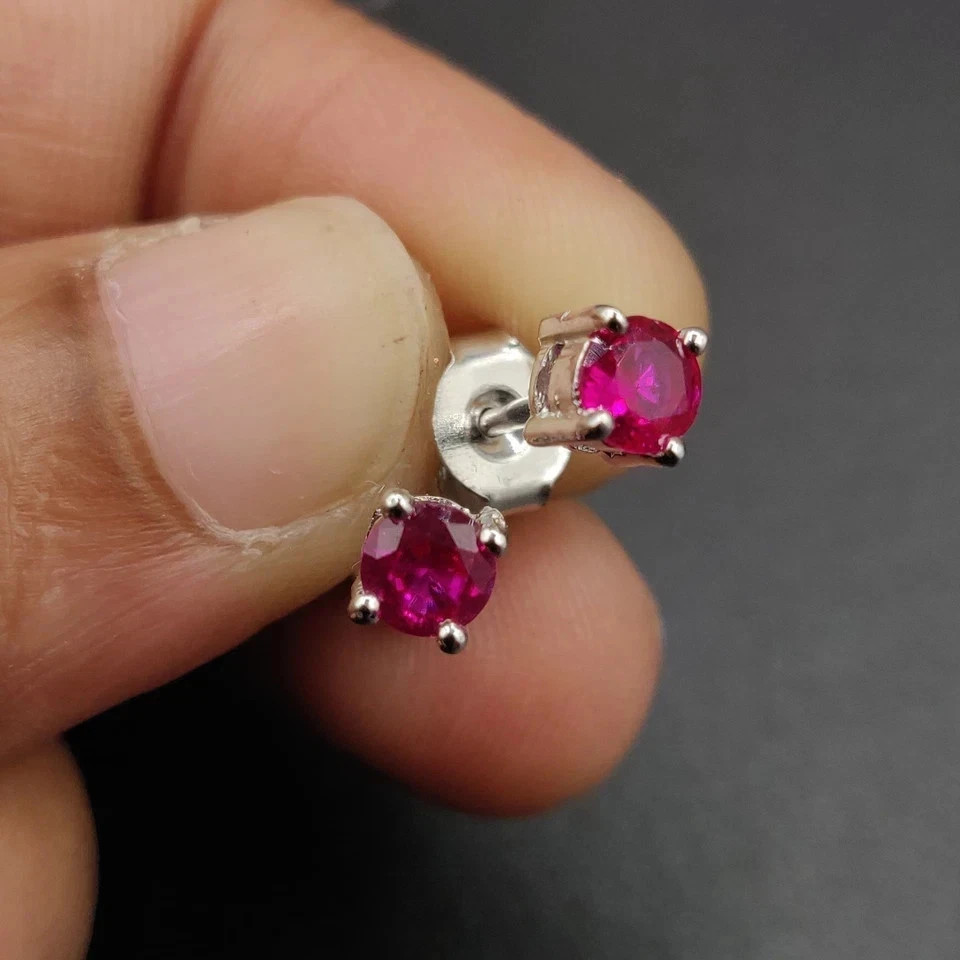 2Ct Round-Cut Lab Created Pink Sapphire Stud Earrings 14K White Gold Plated
