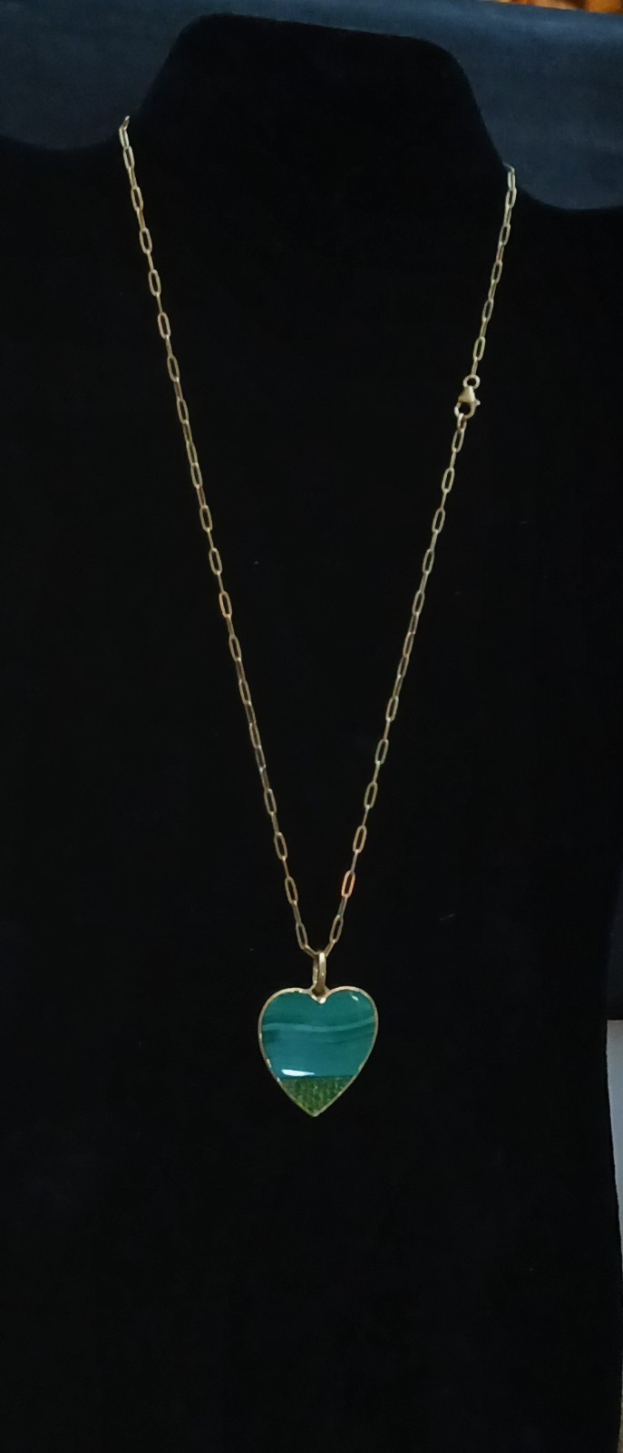 Heart-Shaped Inlaid Gemstone Dyed Malochite With Distinct Layered Green Bands