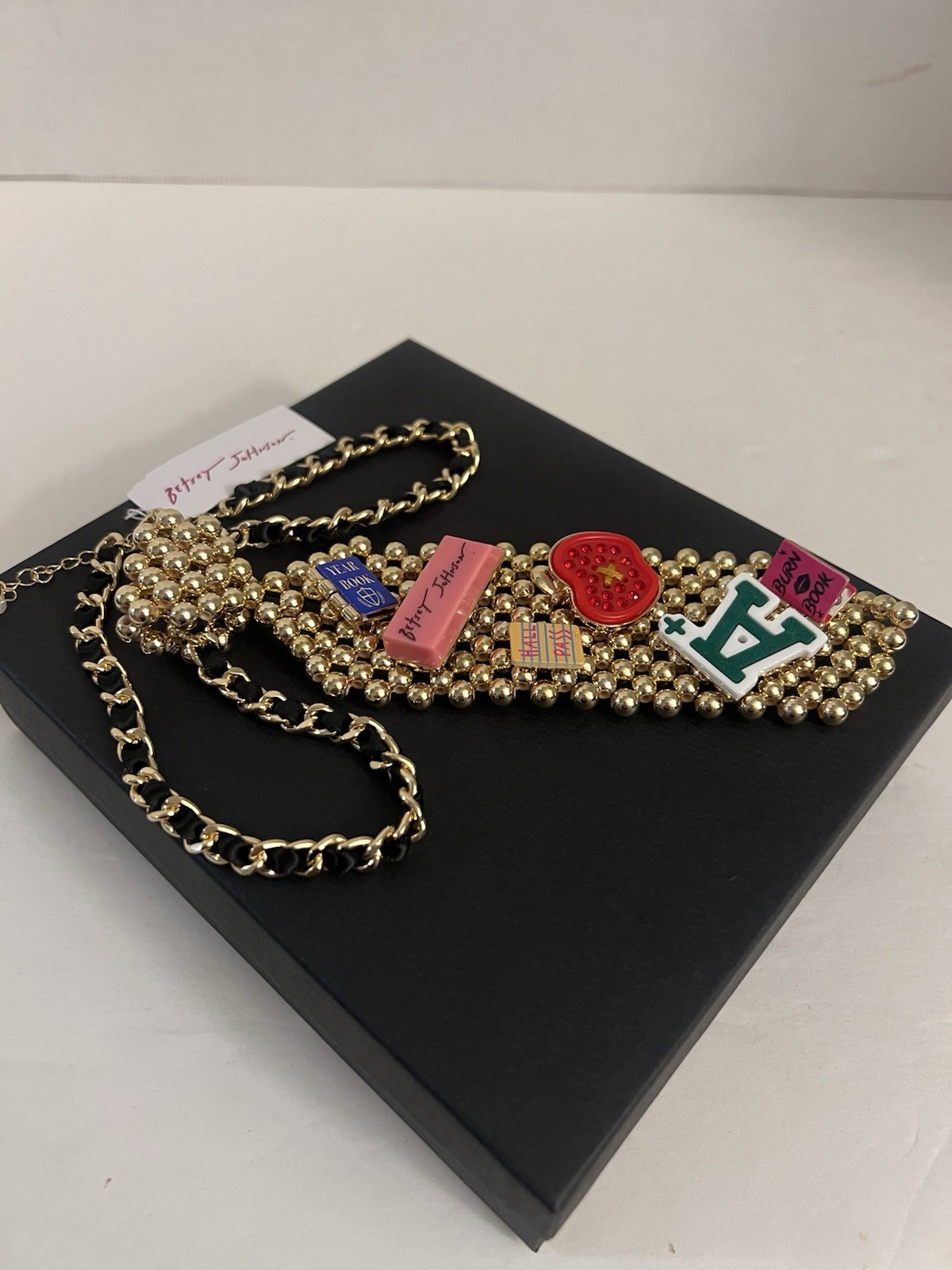 Betsey Johnson Necklace Gold Tone Chain Best In Class Detachable Brooch Tie NWT
