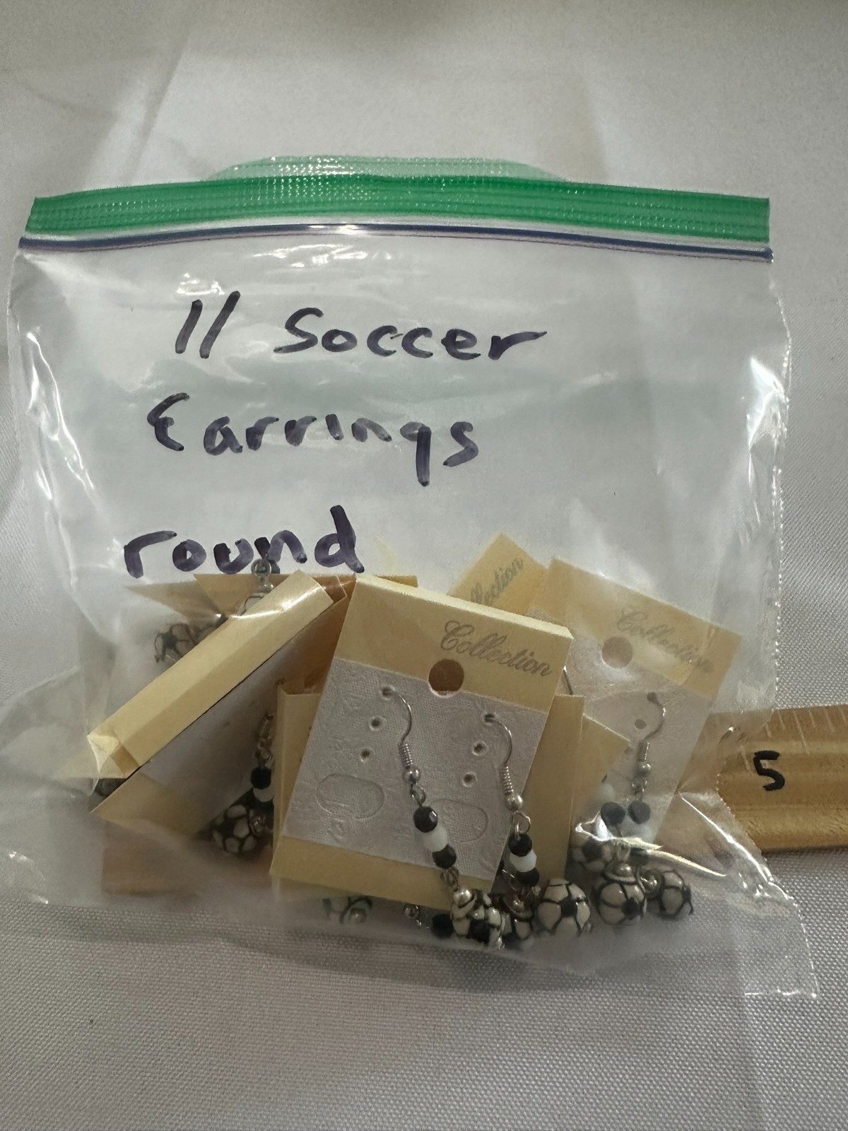 Unbranded Silver tone chandelier dangle Soccer earrings Blk/White