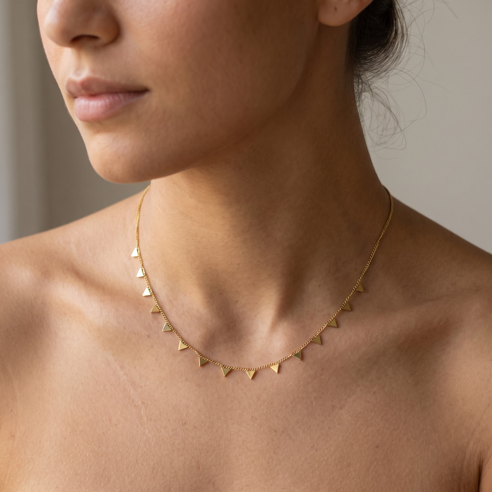 Gold Triangle Fringe Chain Necklace Women Stainless Steel Tarnish Free