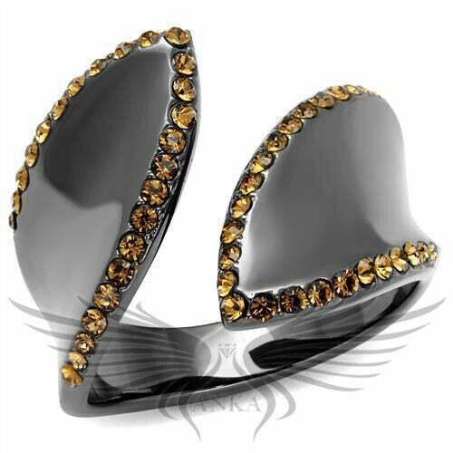 Brilliant Brown Top Grade Crystals Light Black Ion Plated Fashion Ring Tk2692