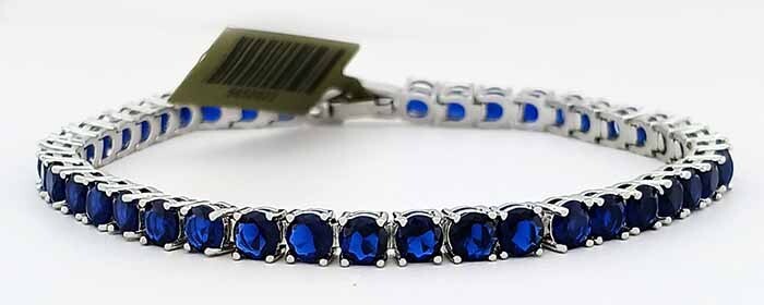 LAB CREATED 14.54 Cts BLUE SAPPHIRE TENNIS BRACELET 14K WHITE GOLD PLATED – NWT