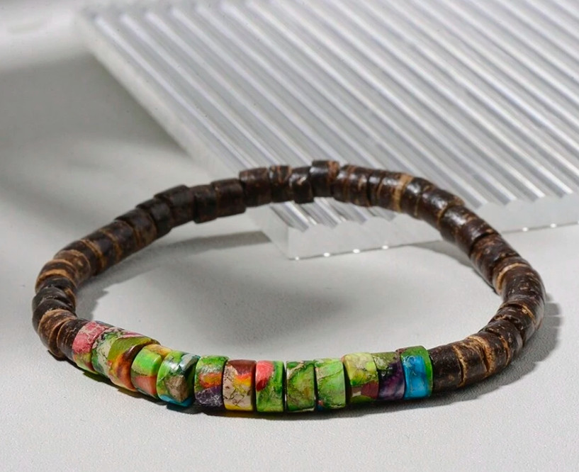 Vintage 6mm Imperial Jasper Wood Healing Reiki Unisex Bracelet Birthday Gifts