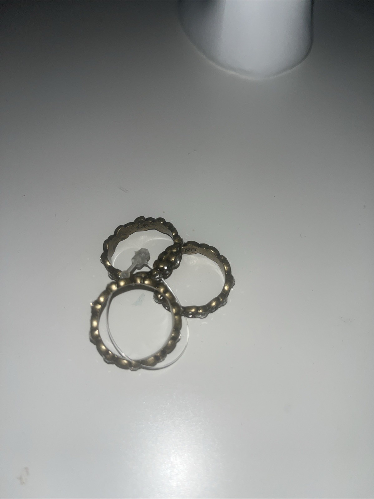 Set Of 3 Band Brass Crystal Rings Size 9 Universal Vault Collection NIB