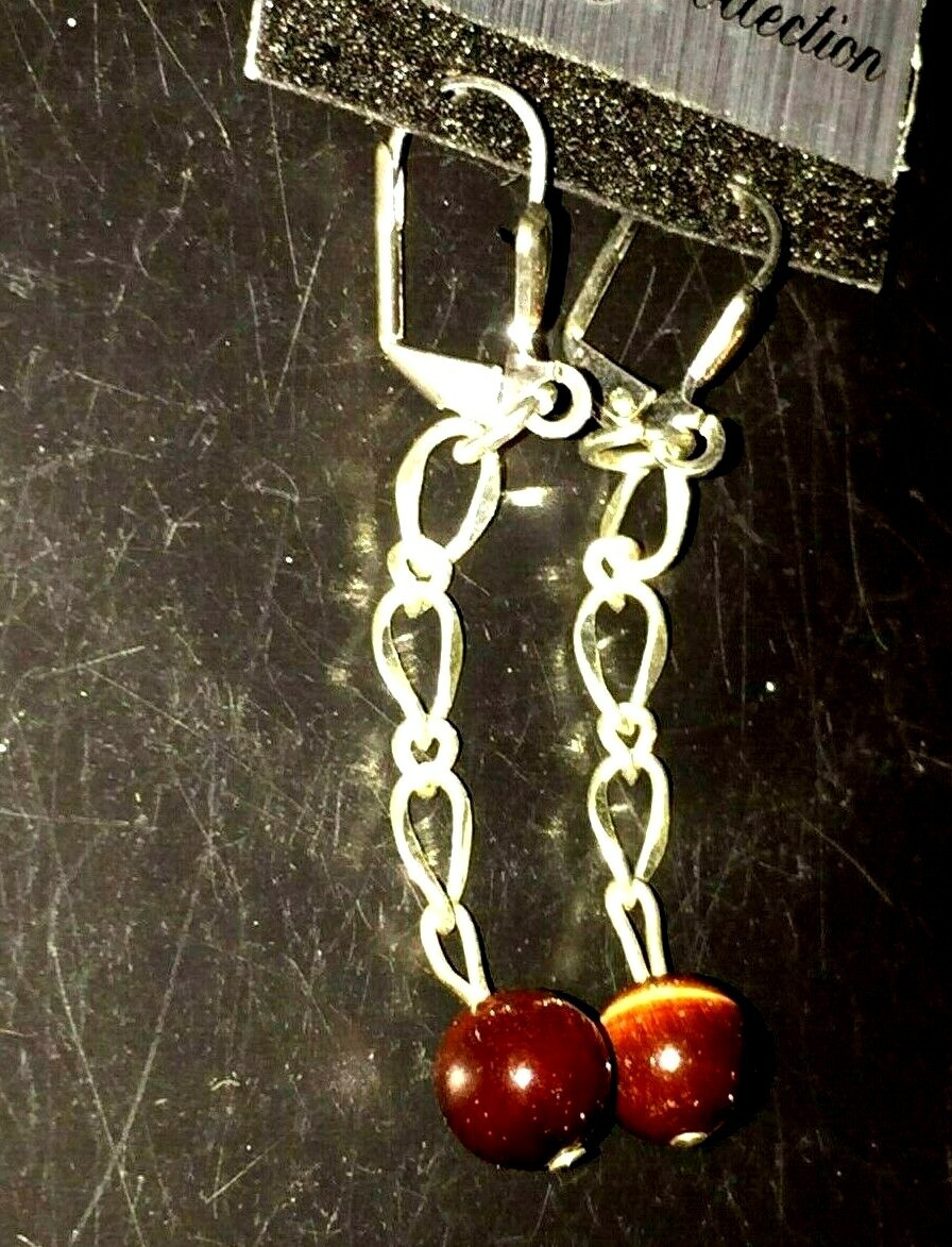 Red Tigers Eye Bead Chain earrings Silver Plated lever backs,Metals, new jewelry