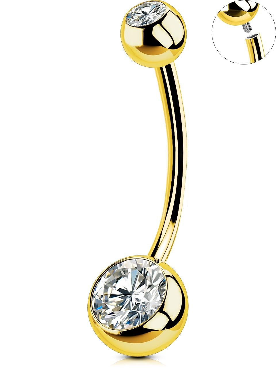 OUFER Gold Belly Button Rings, 316L Surgical Steel Internally 1.6*16mm,