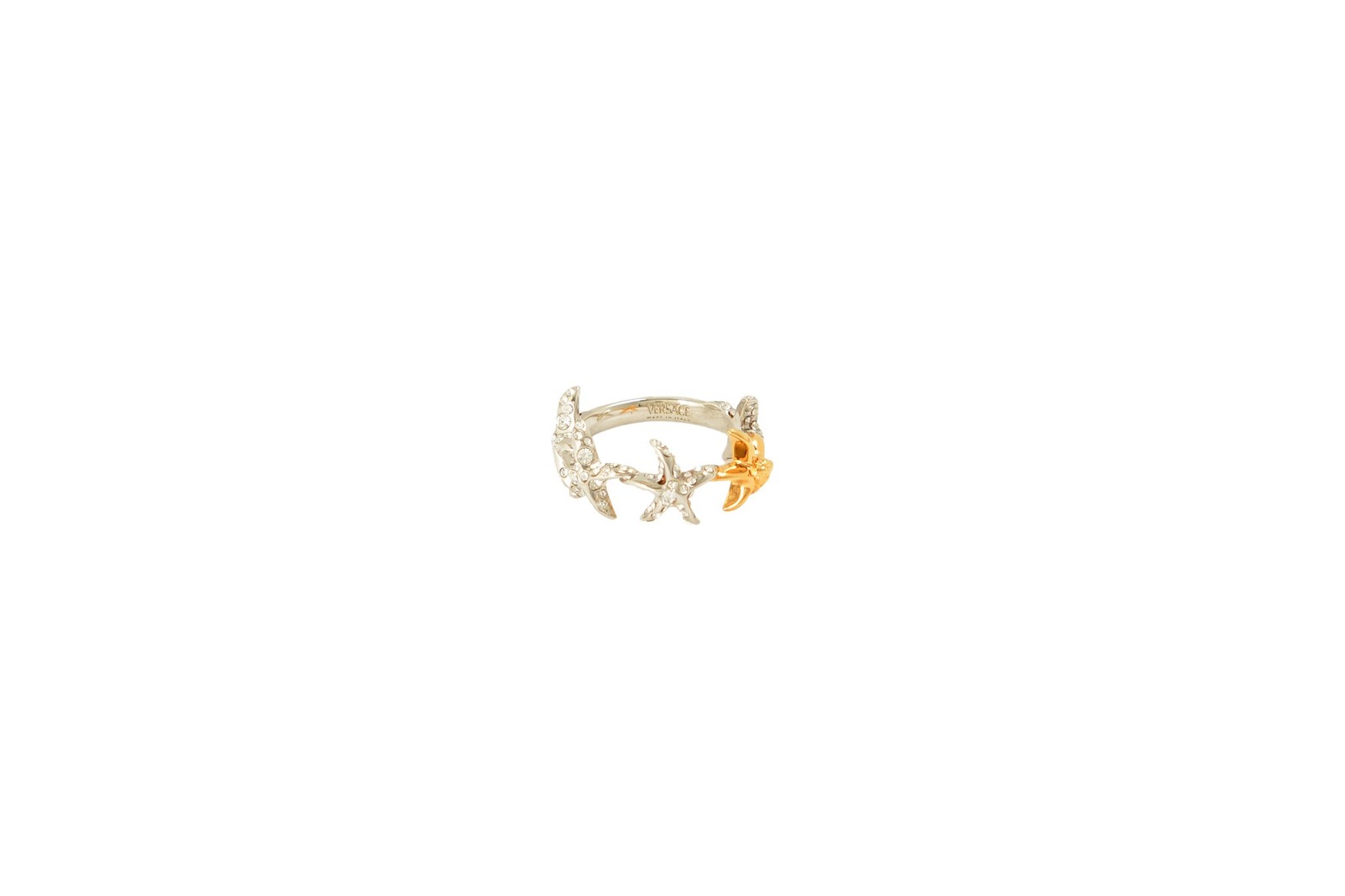 Versace Silver & Gold Color Metal Strass Star Ring Sz 23