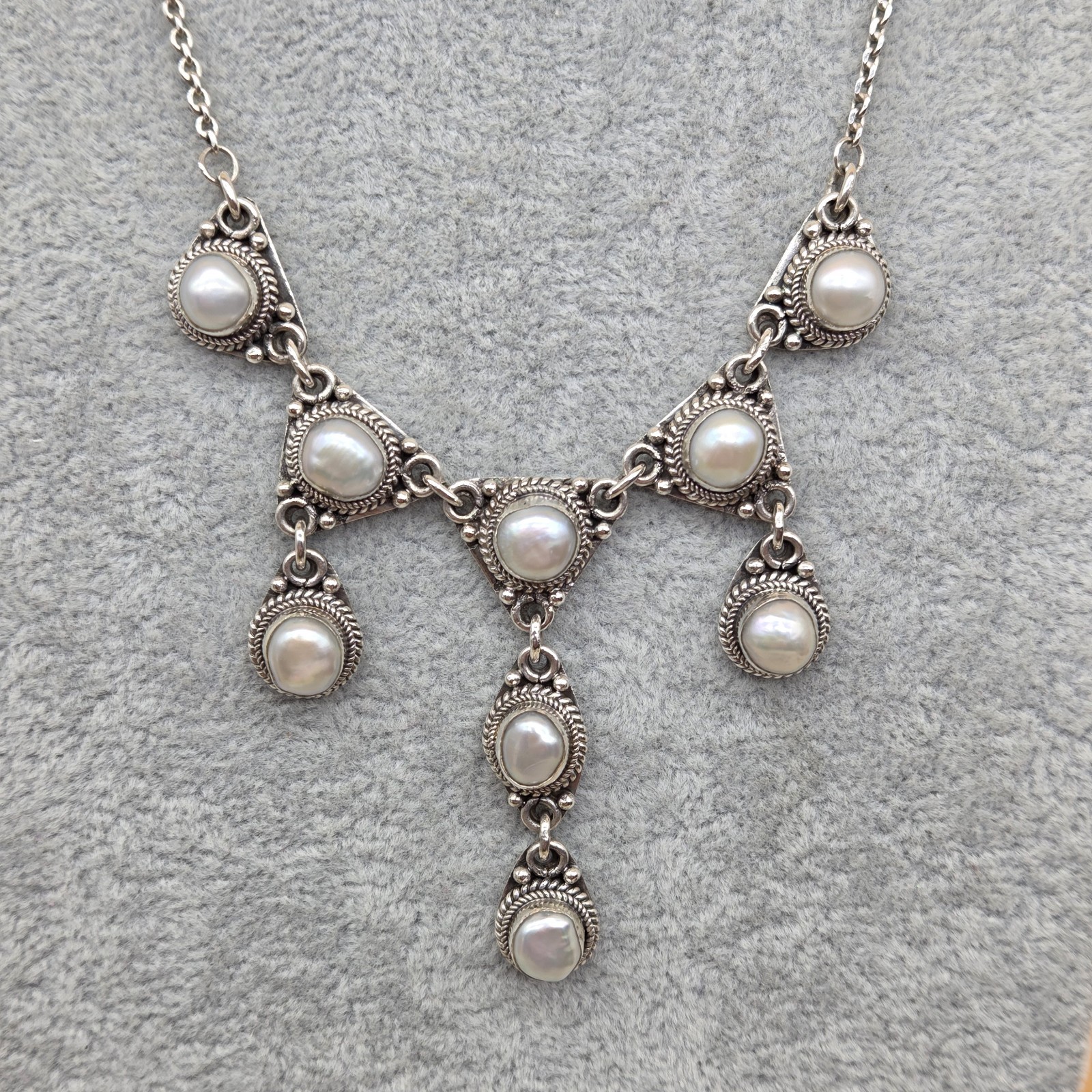 SA Suarti Bali Sterling Silver 925 Genuine Pearl Romantic Bib Style Necklace