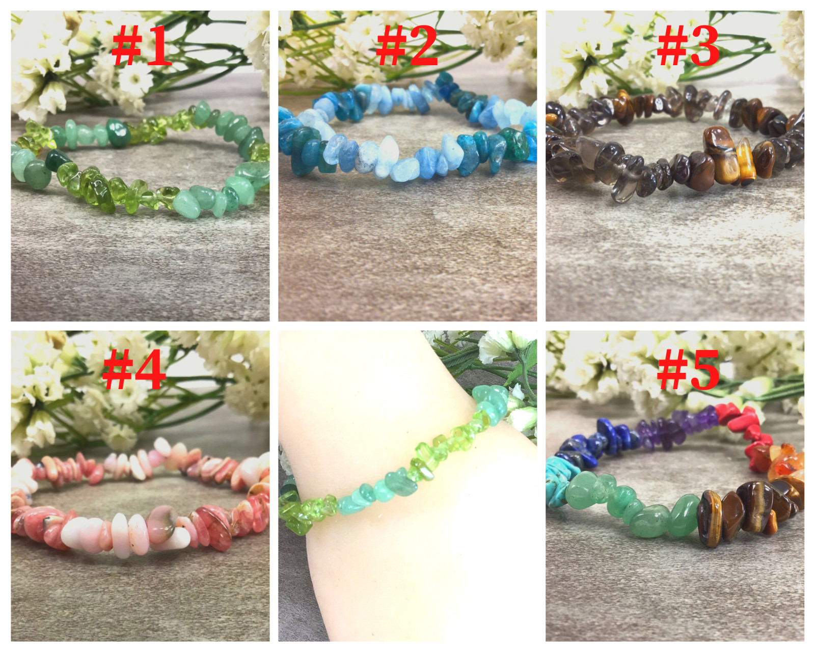 Gemstone Crystal Chips Bracelet 7.5″ Elastic Beautiful Stretch Beaded gift