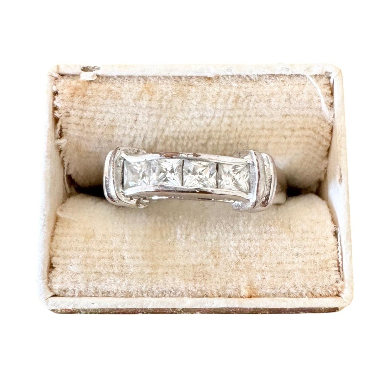 Vintage CZ Cubic Zirconia Princess Cut Channel Set Band Ring Silver Tone Size 6