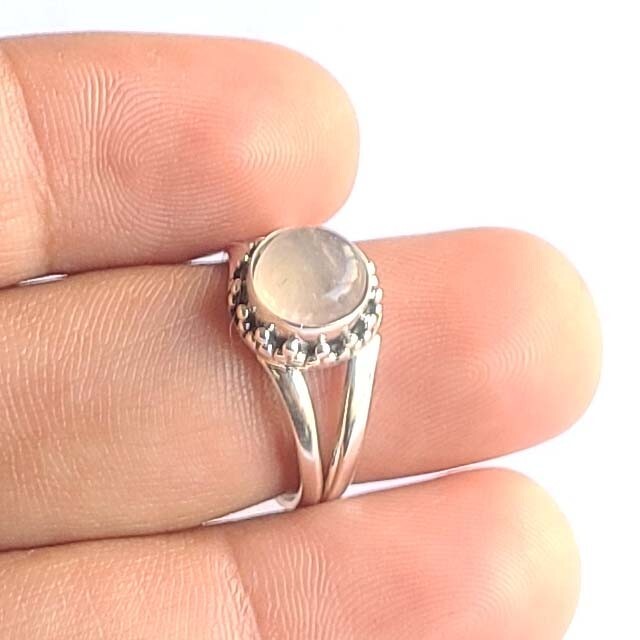 Natural Rose Quartz 925 Sterling Silver Handmade Dainty Ring All Size Available