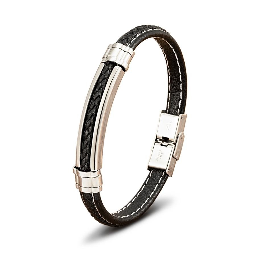 Men’s Woven Leather Stainless Steel Buckle Bracelet Fashion Bangle Daily Wear