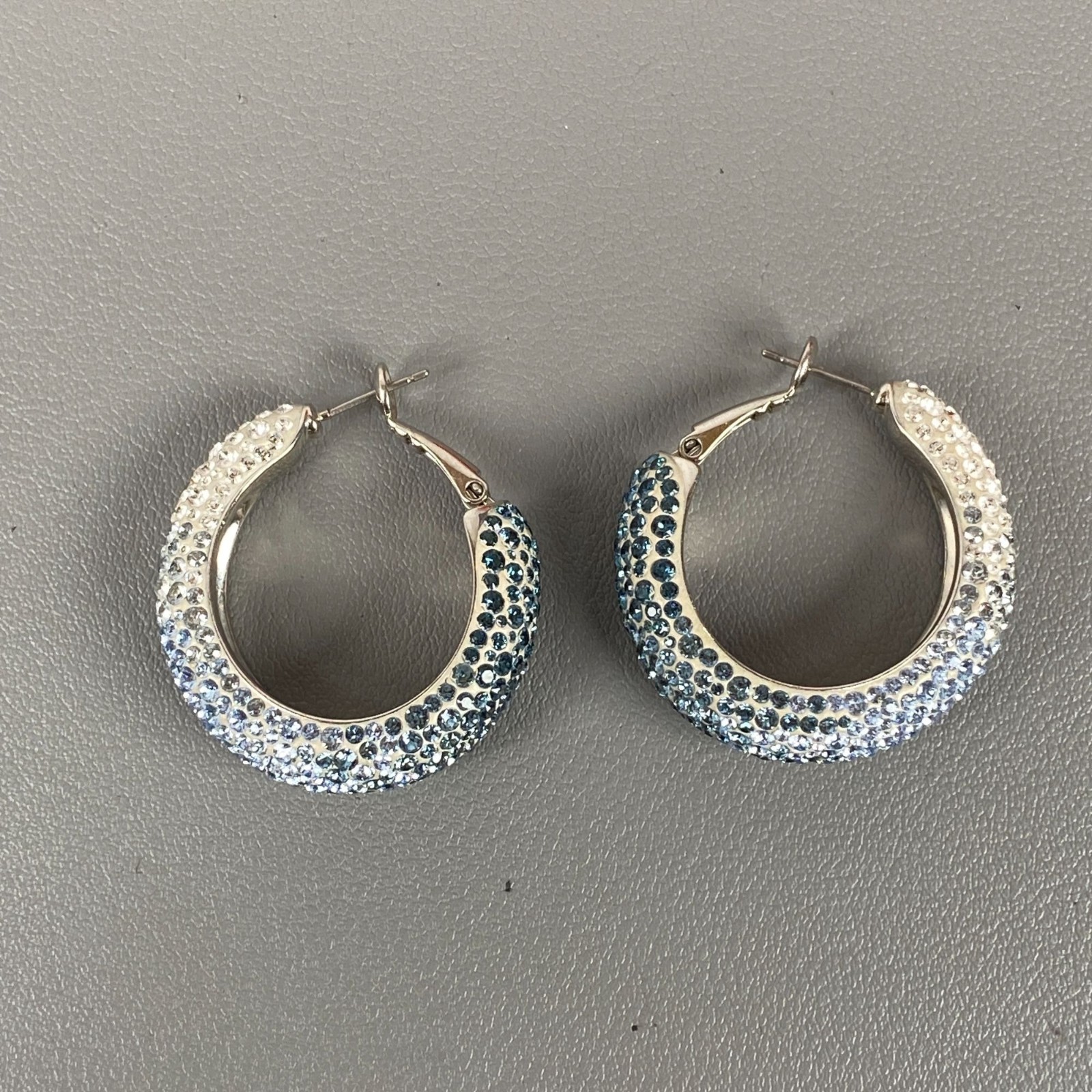 Swarovski Palladium-Plated Dark/Sky Blue Gradient Crystal Hoop Pierced Earrings