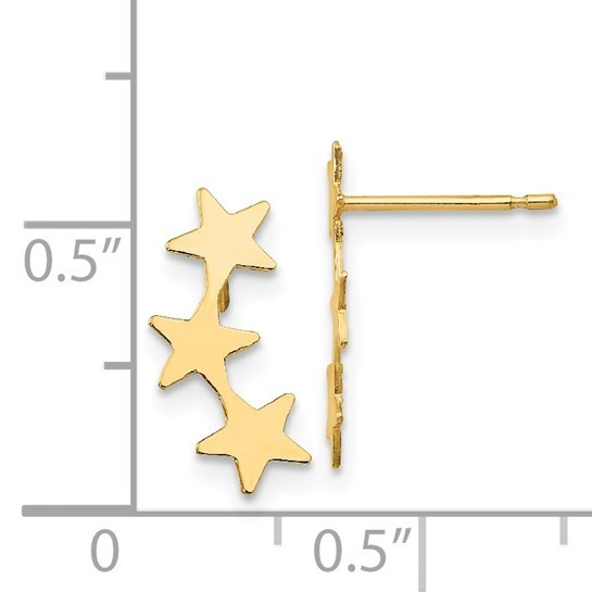 14K Yellow Gold 3 Star Climber Stud Earrings
