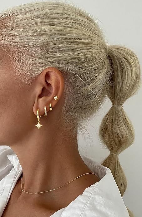 14K Gold Plated Huggie Hoop Earrings Set Women Men Hypoallergenic Cartilage New