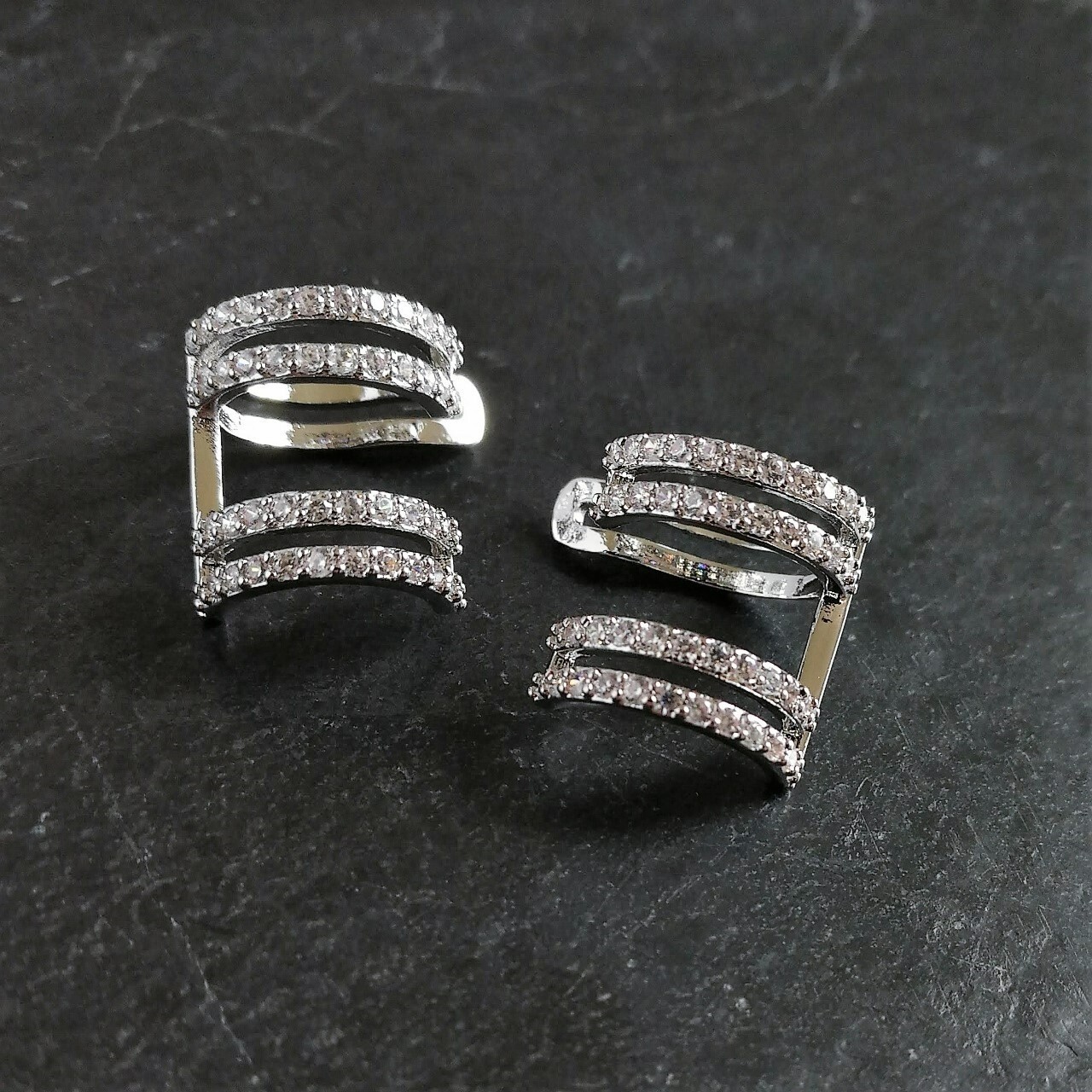 Shiny Silver Tone Tiny CZ Pave U Shape Ear Cuff Non Piercing Earrings PAIR Chic