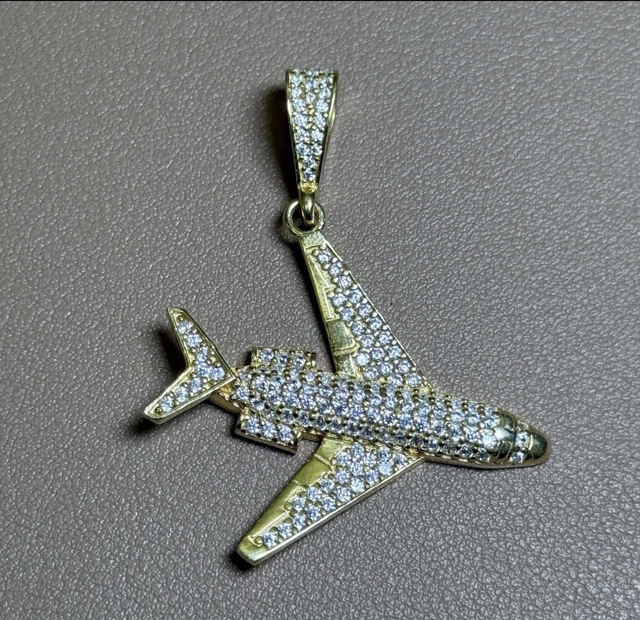 925 Sterling Silver Gold Plated Private Jet Pendant 5.8mm Bail