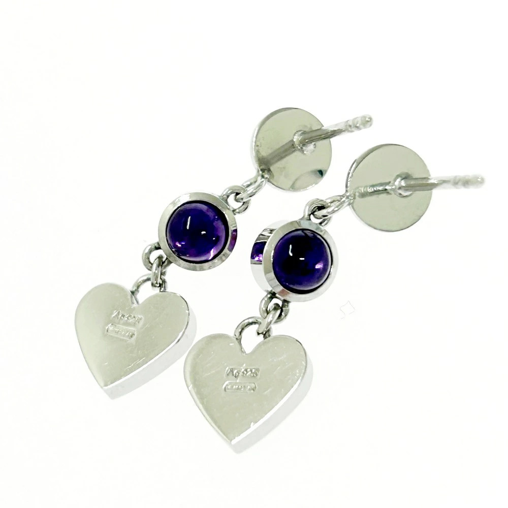 GUCCI Silver Heart Amethyst Earrings 4.7g 925 Women’s Accessories 2.5cm x 0.8cm