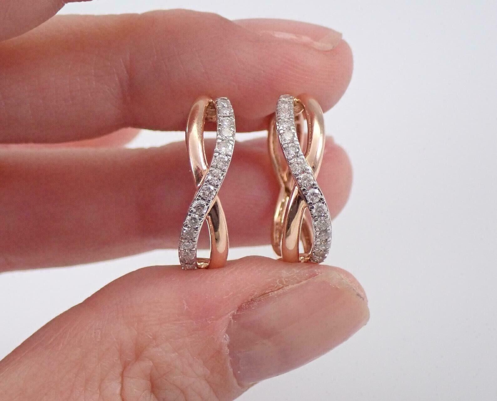 Round Cut Simulated Diamond Pretty Huggie Hoop Earrings In 14k Rose Gold Plated