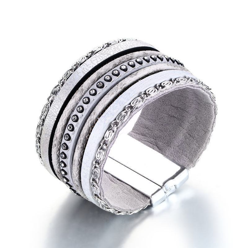 19.5cm Alloy PU Leather Magnet Clasp Band Bohemian Women’s Jewelry Brand New