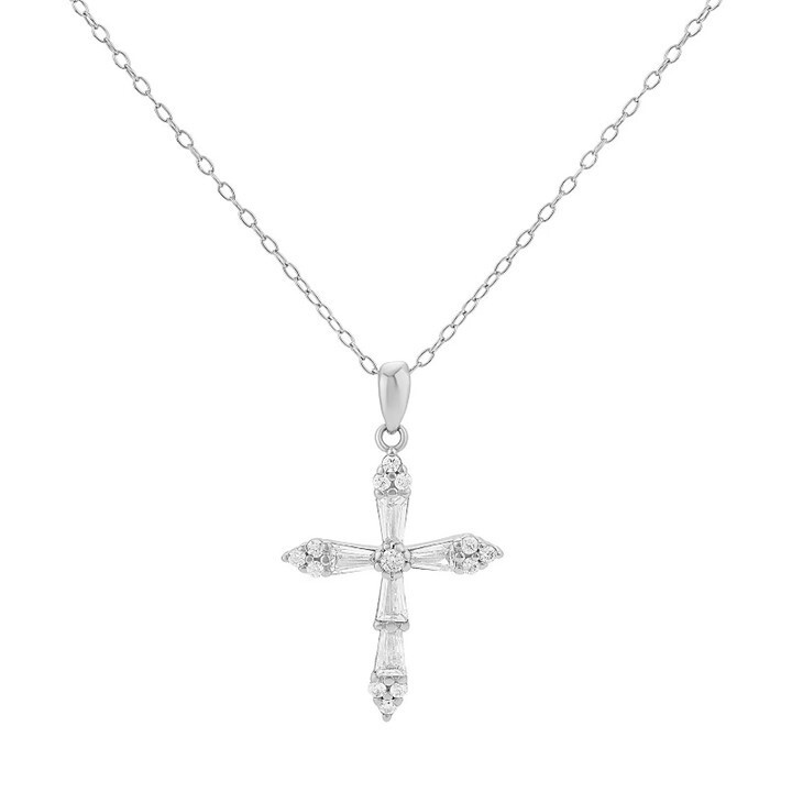 NEW Primrose Sterling Silver Religious Cross CZ Necklace Chain 18″ NIB