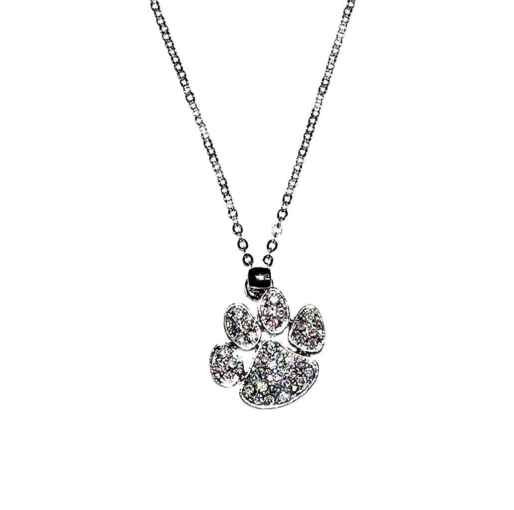 NECKLACE/PENDANT ST 15″ Adjustable to 17″ Clear Rhinestones Fine Chain PAW
