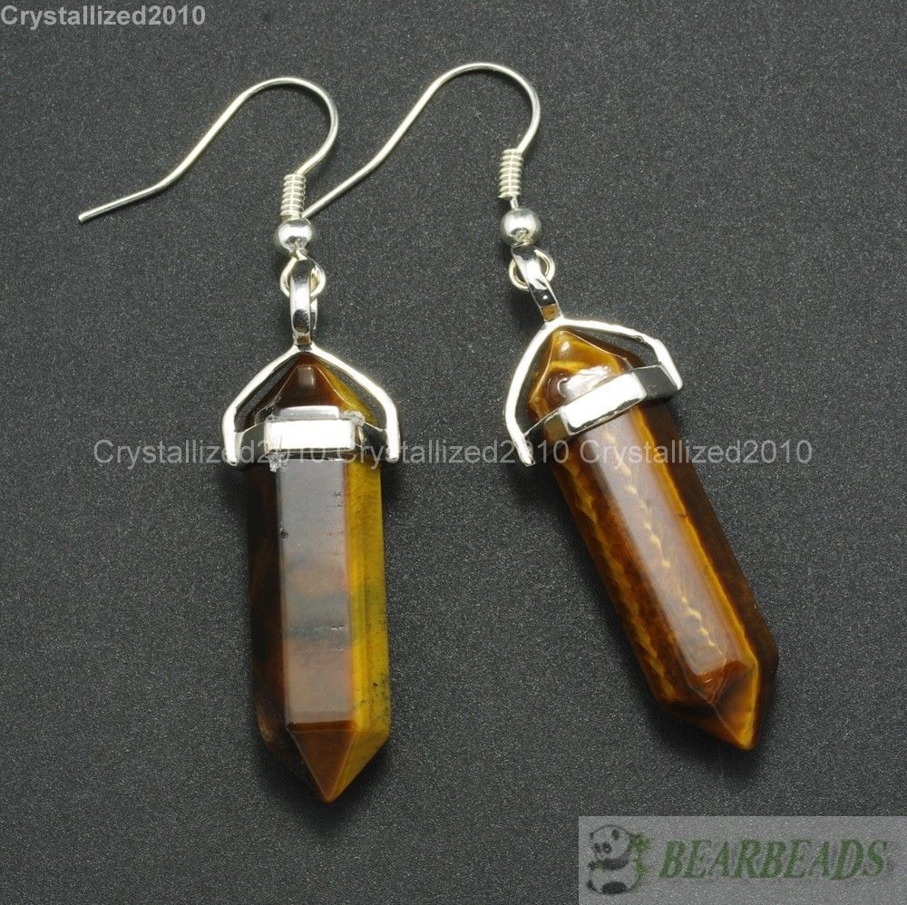 Natural Mixed Gemstone Hexagonal Pointed Reiki Chakra Healing Beads Earrings