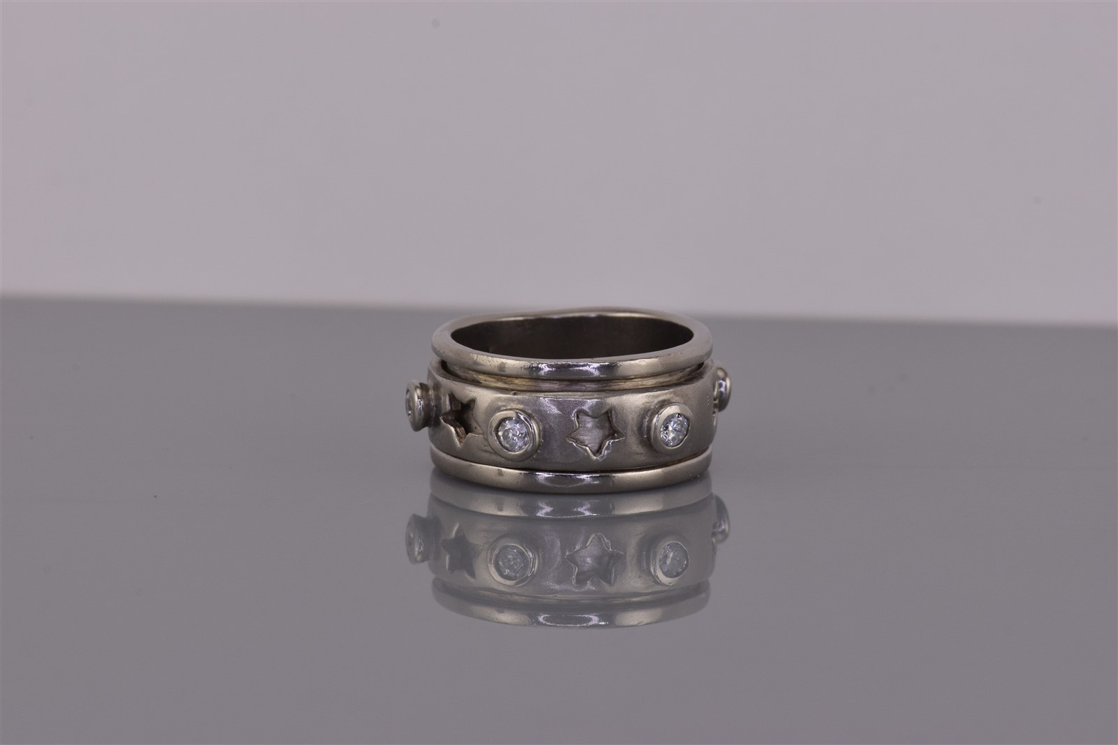 Sterling Silver Celestial Stars Cubic Zirconia Spinner Band Ring 8g 925 Sz: 6