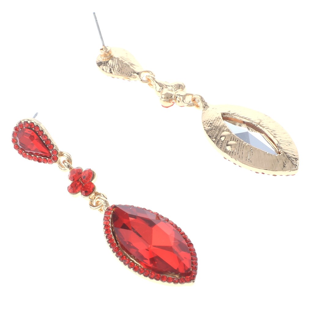 Gold Tone Alloy Metal Crystal Rhinestone Drop Post Earrings ER2636-RED