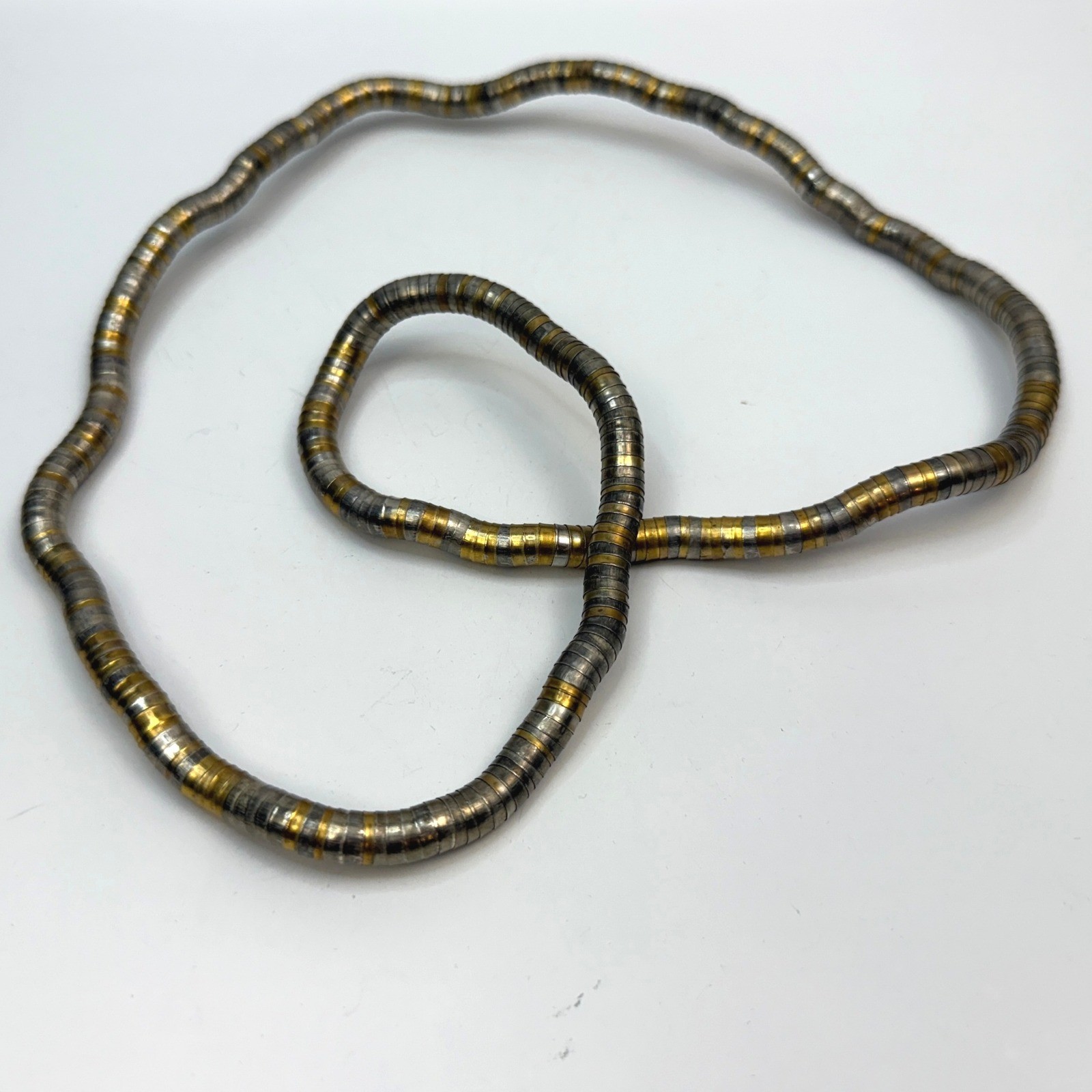 Posable Snake Coil Two Tone Necklace Bendable Versatile Gold Silver Tone Jewelry