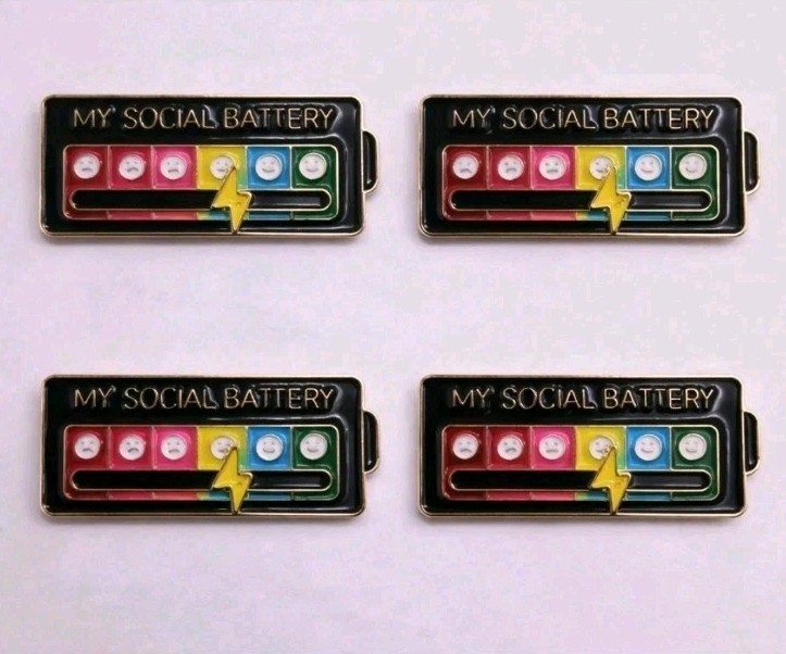 4Pcs My Social Battery Mood Brooch Pin Enamel Lapel Pins for Backpack Collar Hat