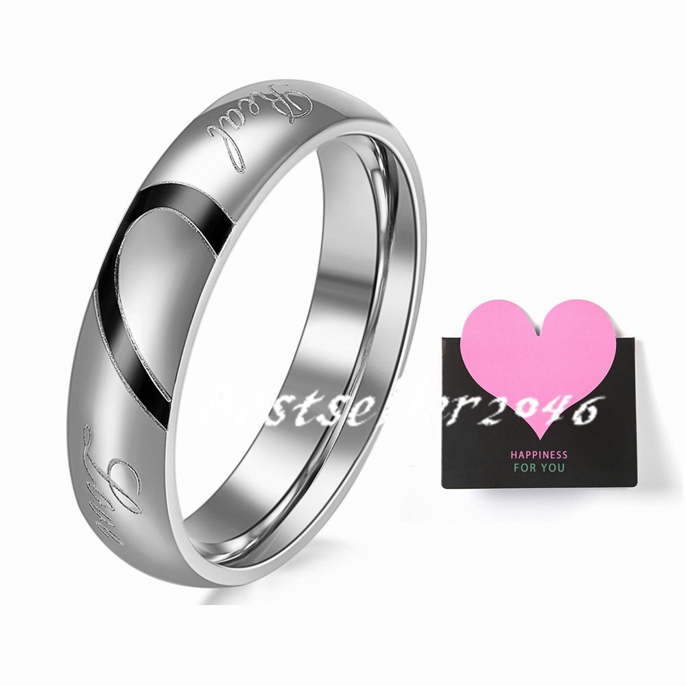 Stainless Steel “Real Love” Heart Couples Ring Promise Engagement Wedding Band