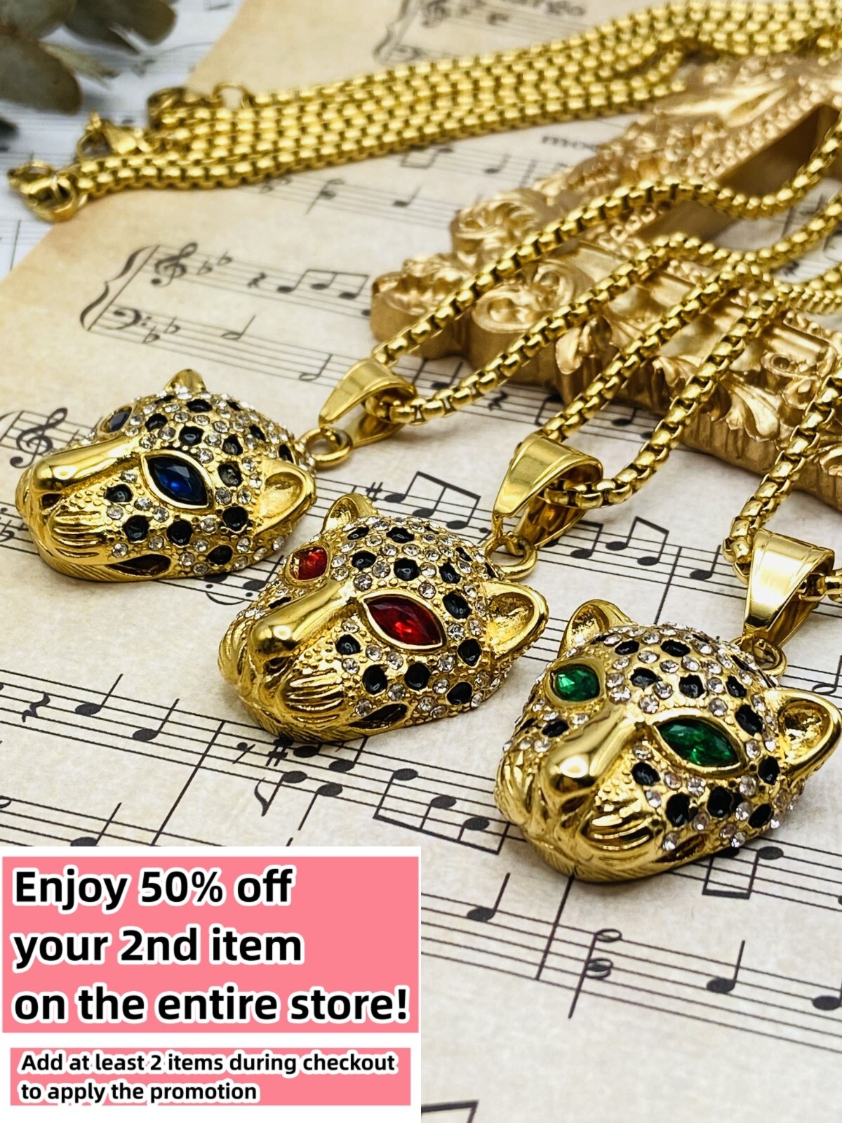 Leopard Panther Pendant Necklace W/ 18K Gold Plated Crystal Charm Hip Hop Chain