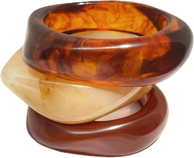 Chunky Resin Acrylic Bangle Bracelets for Women, Colorful Wide Geometric Bang…